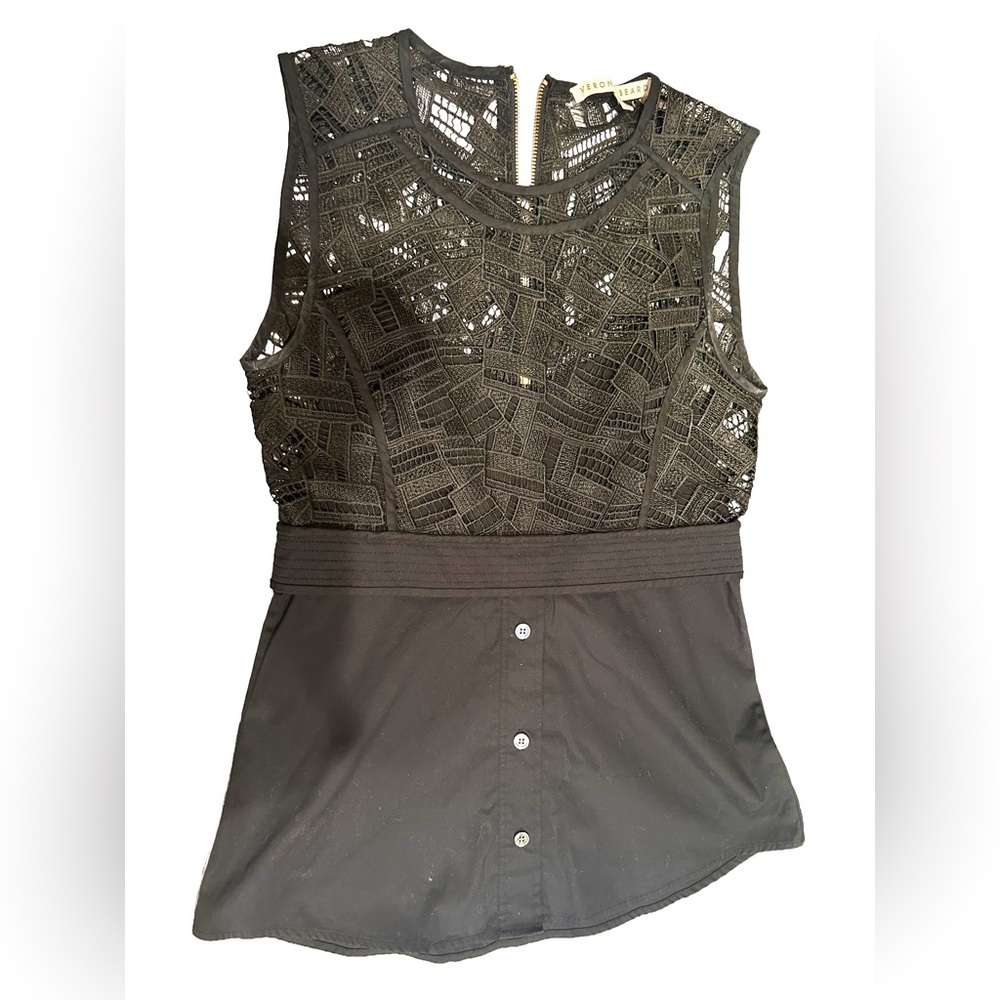 Veronica Beard Black Geometric Lace Top